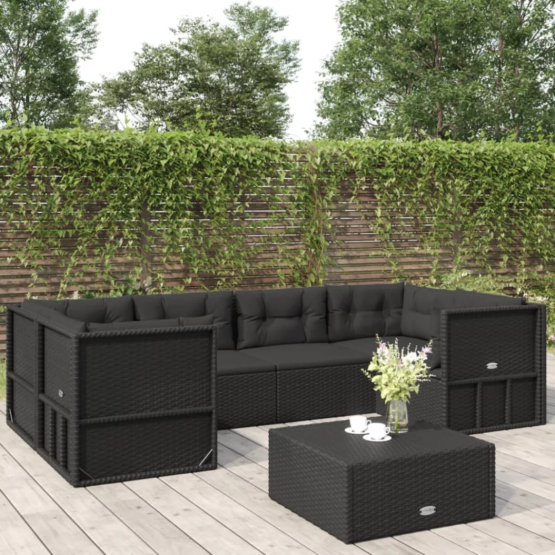 Vidaxl 6-tlg. Garten-lounge-set Mit Kissen Schwarz Poly Rattan günstig online kaufen
