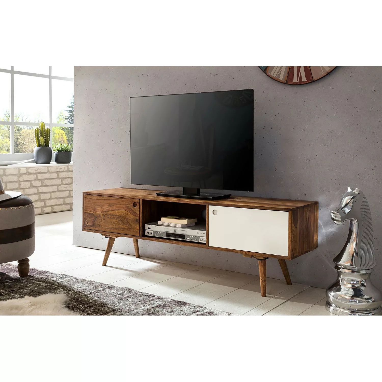 TV Lowboard REPA 140 cm Massiv-Holz Sheesham Landhaus 2 Türen & Fach | HiFi günstig online kaufen