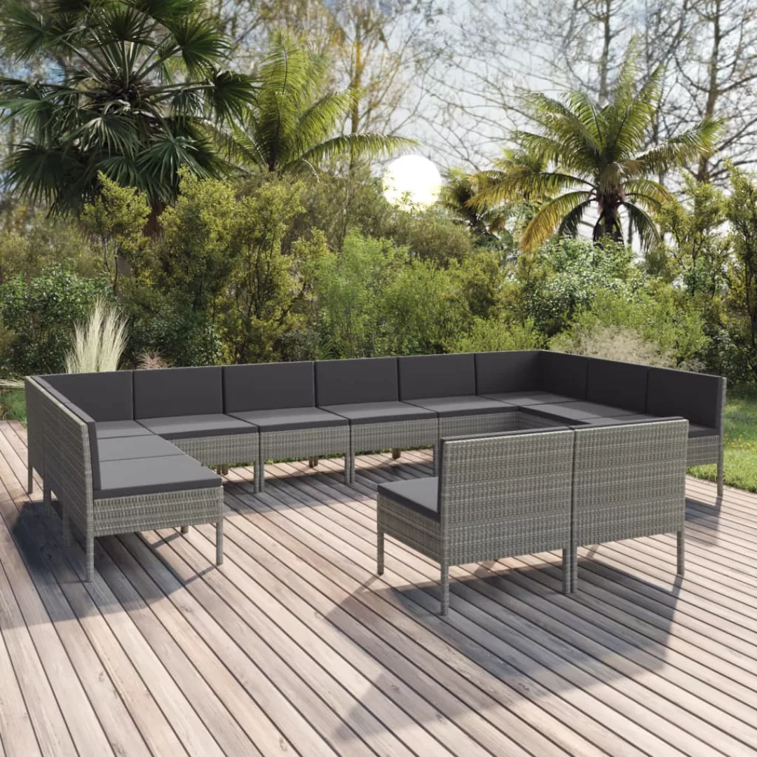 12-tlg. Garten-lounge-set Mit Auflagen Poly Rattan Grau günstig online kaufen