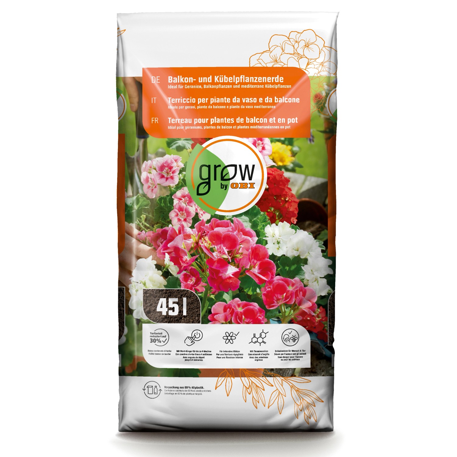 GROW by OBI Balkon- und Kübelpflanzenerde, 45l günstig online kaufen