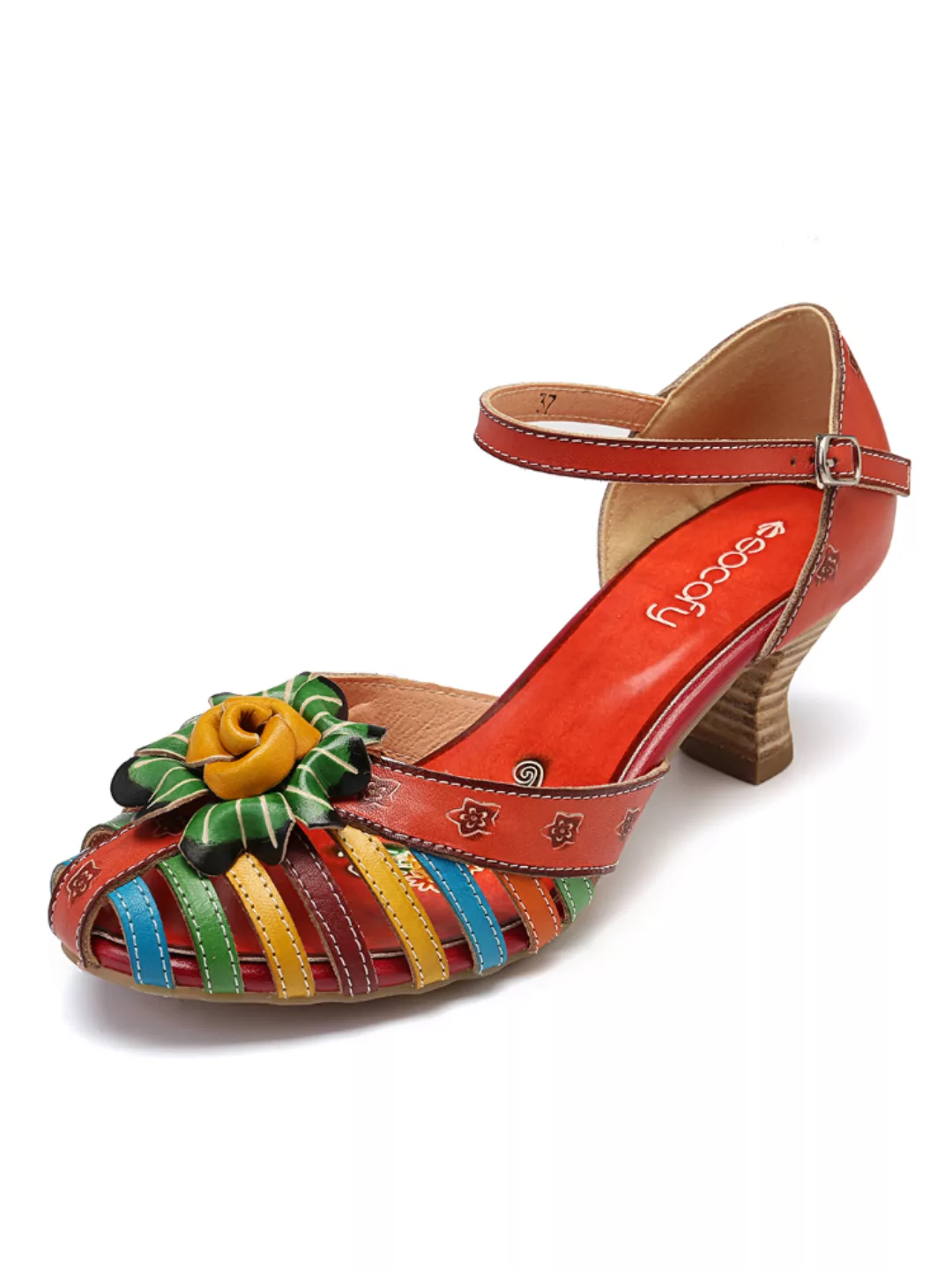 SOCOFY Elegant Floral Colorful Echtes Lederspleißen Winebowl Heel Fisherman günstig online kaufen