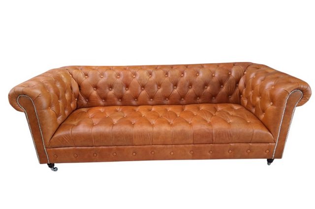 JVmoebel Chesterfield-Sofa Helles Braun Chesterfield Design 3-Sitzer Leders günstig online kaufen