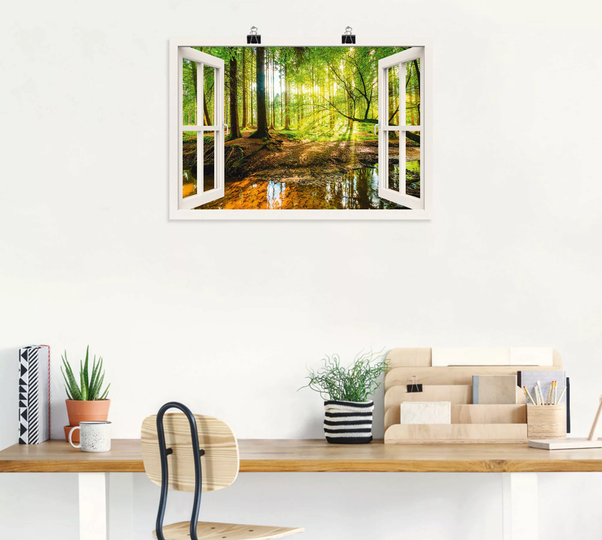 Artland Wandbild »Fensterblick - Wald mit Bach«, Wald, (1 St.), als Leinwan günstig online kaufen