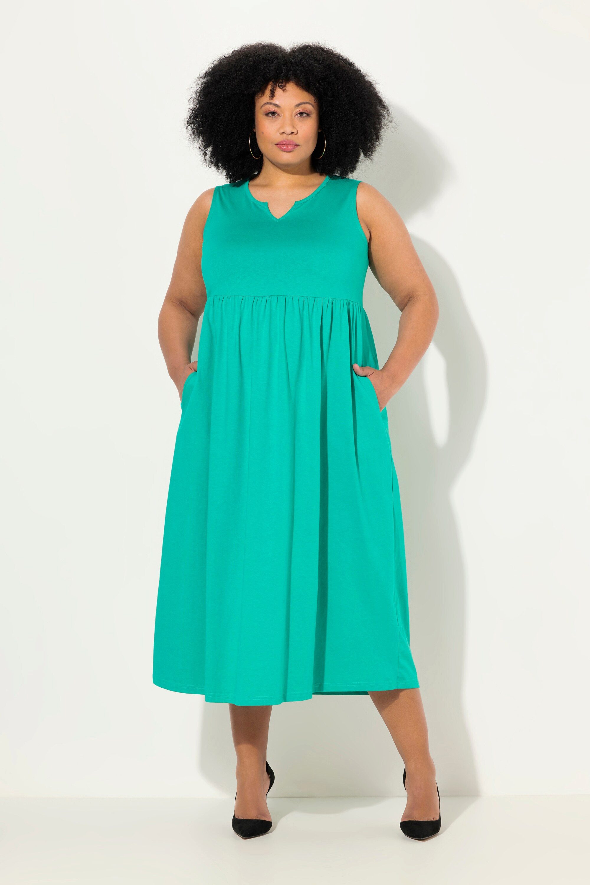 Ulla Popken Maxikleid Jerseykleid A-Linie Tunika-Ausschnitt günstig online kaufen