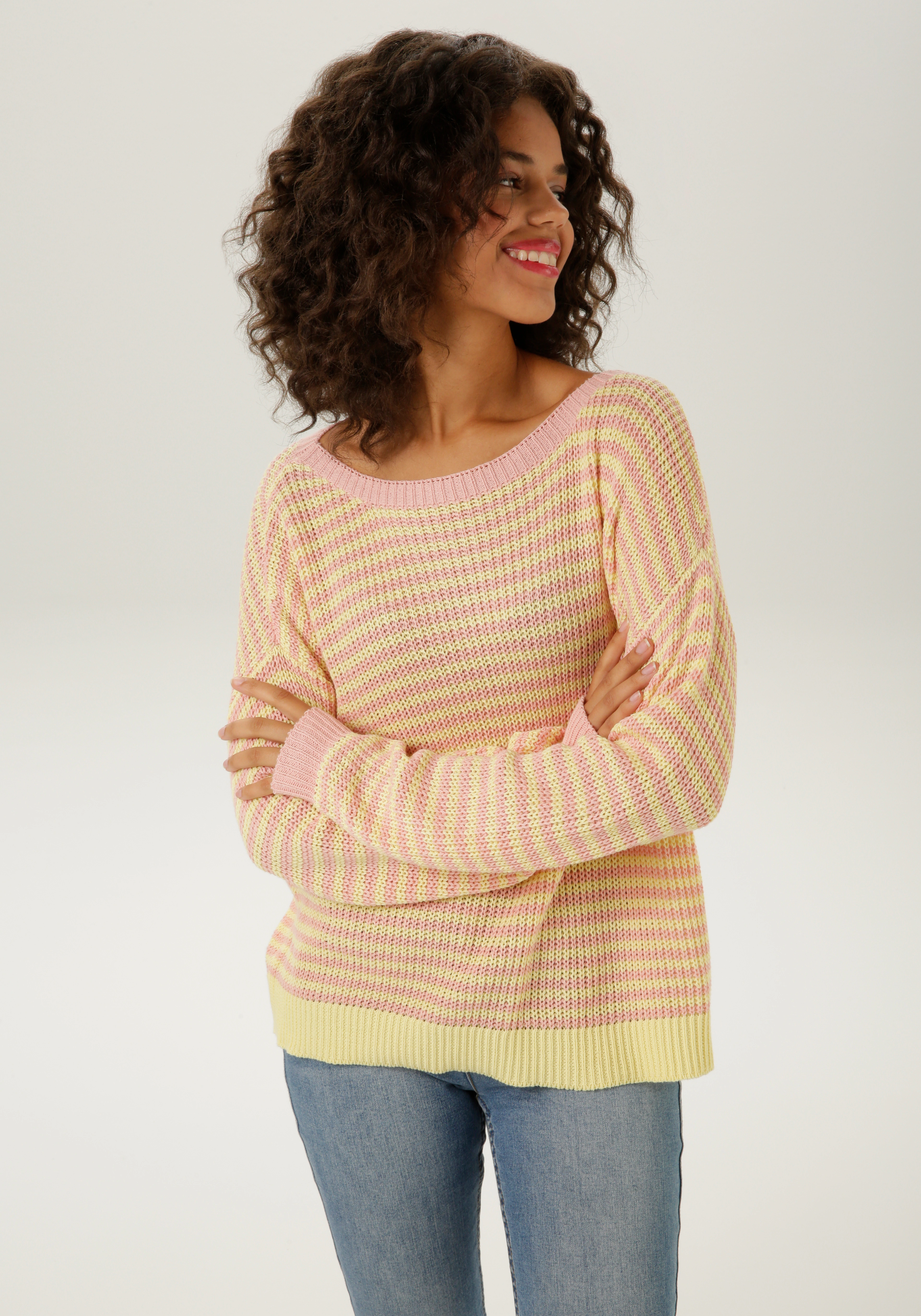 Aniston CASUAL Strickpullover, im pastellfarbenem Streifen-Dessin günstig online kaufen