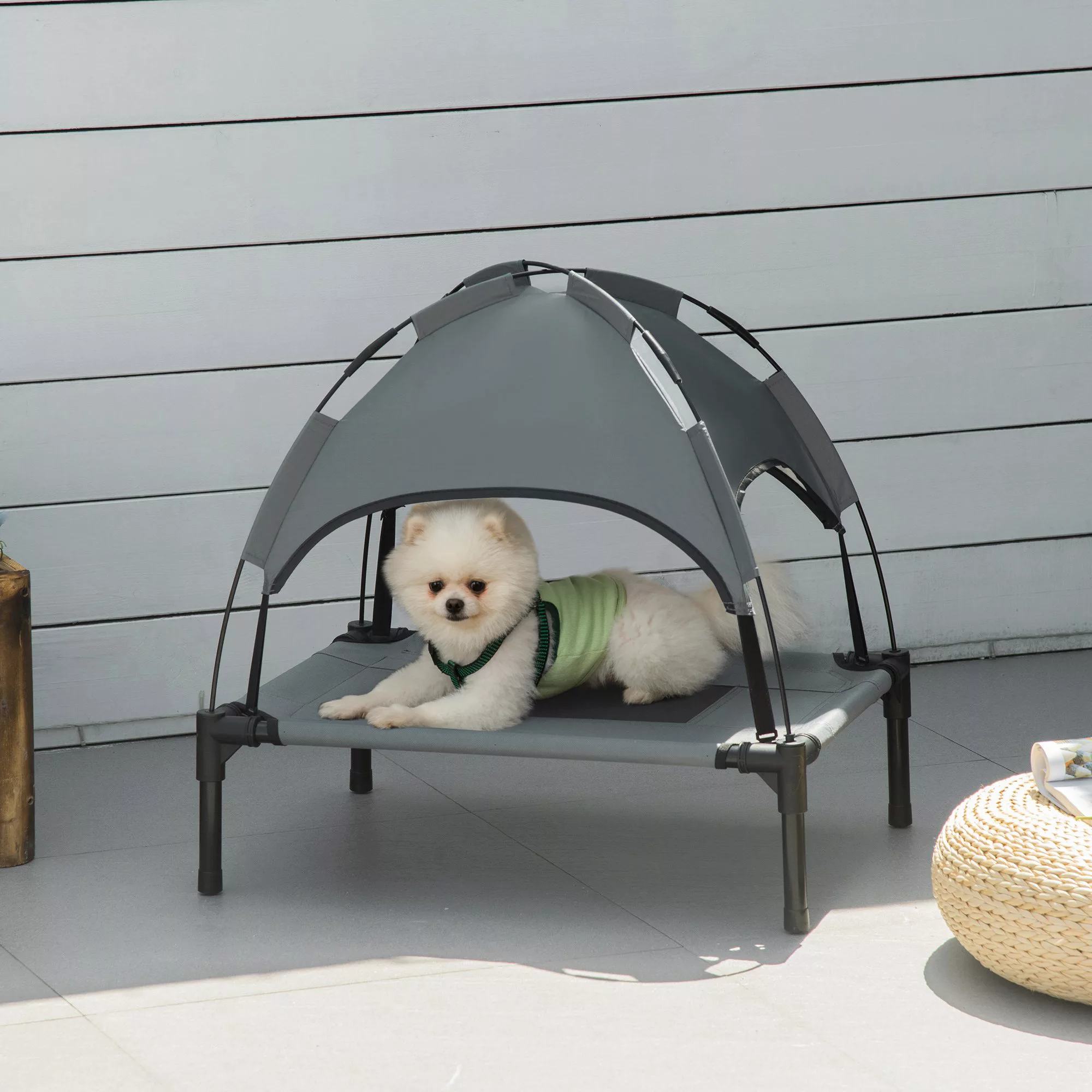 PawHut Hundeliege Outdoor mit Dach, erhöhtes Haustierbett mit Baldachin, at günstig online kaufen