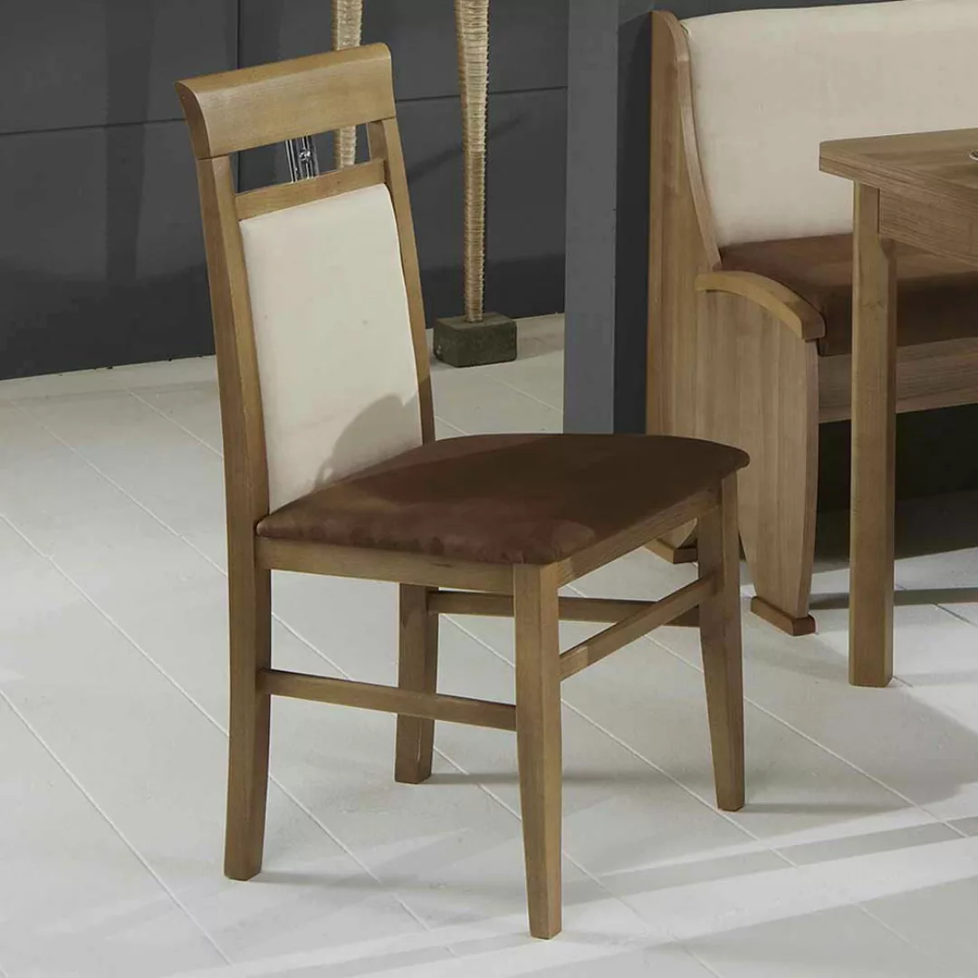 Esszimmer Sitzecke in Noce und Beige Microfaser ausziehbarem Tisch (viertei günstig online kaufen