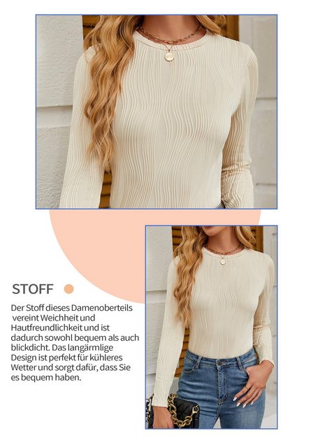 Zoclack Langarmbluse Pullover Damen Rundhals Lässig Top Strukturiert T-Shir günstig online kaufen