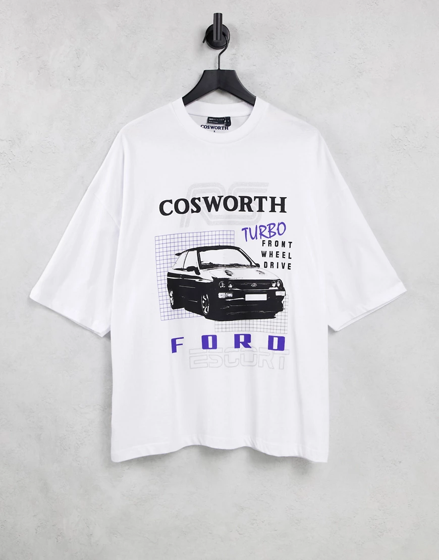 ASOS DESIGN – Oversize-T-Shirt in Weiß mit „Ford Escort“-Print günstig online kaufen