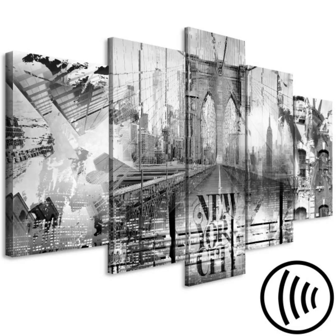 Leinwandbild New York Symbole - Collage mit Brooklyn Bridge und der Freihei günstig online kaufen