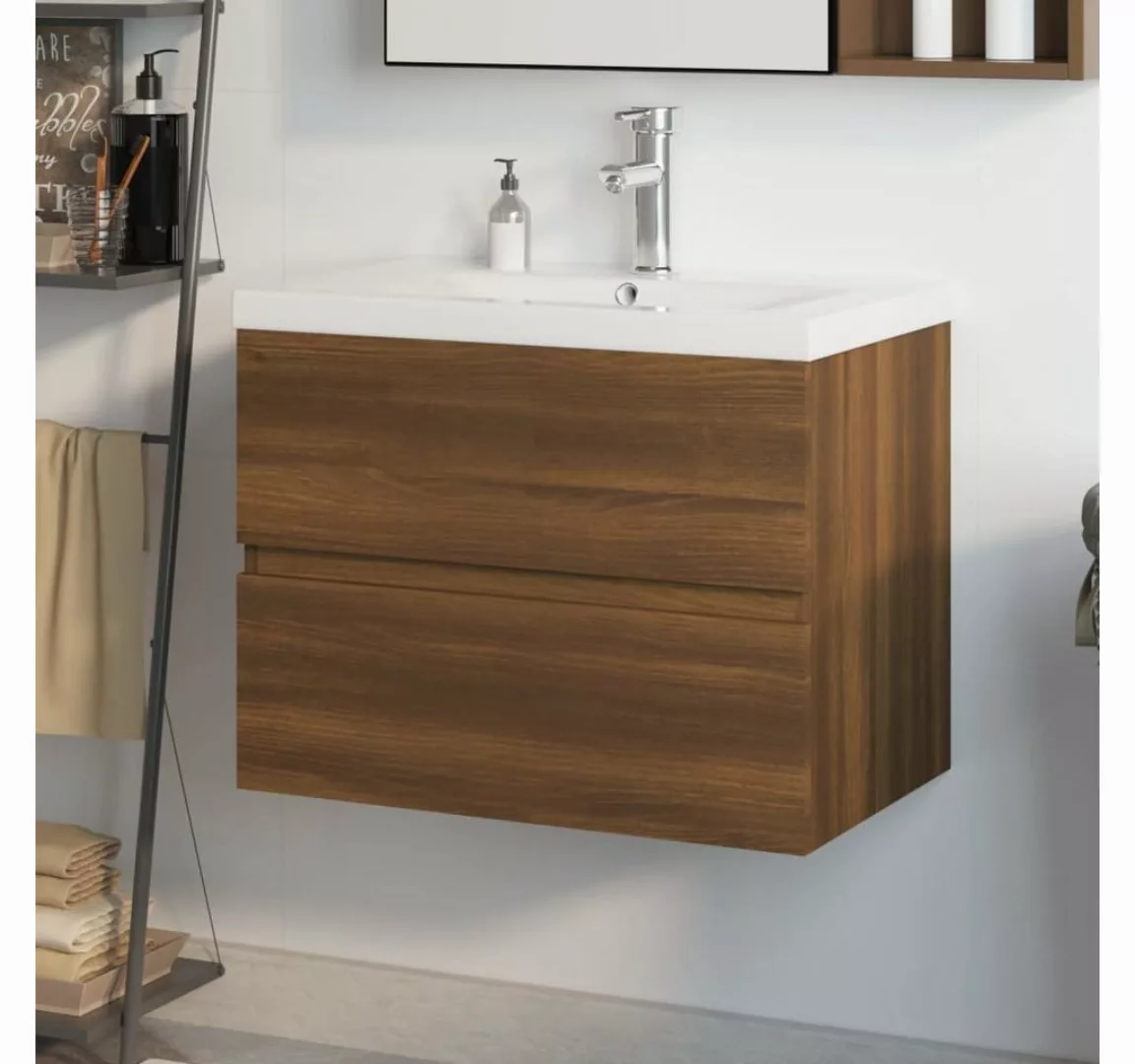 vidaXL Badezimmerspiegelschrank Waschbeckenschrank mit Einbaubecken Braun E günstig online kaufen