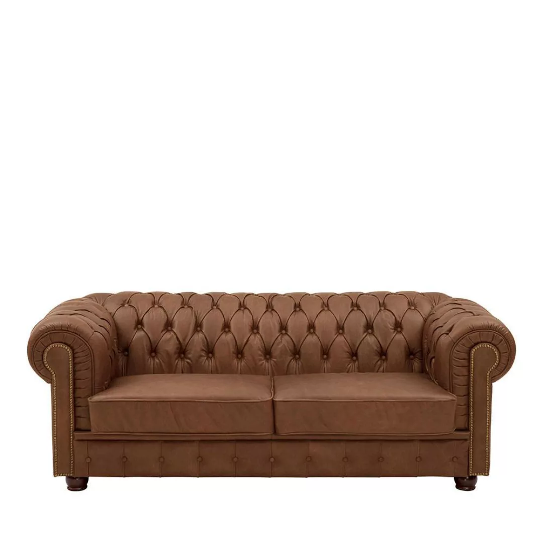 Chesterfield Polstergarnitur aus Echtleder Cognac Braun (dreiteilig) günstig online kaufen