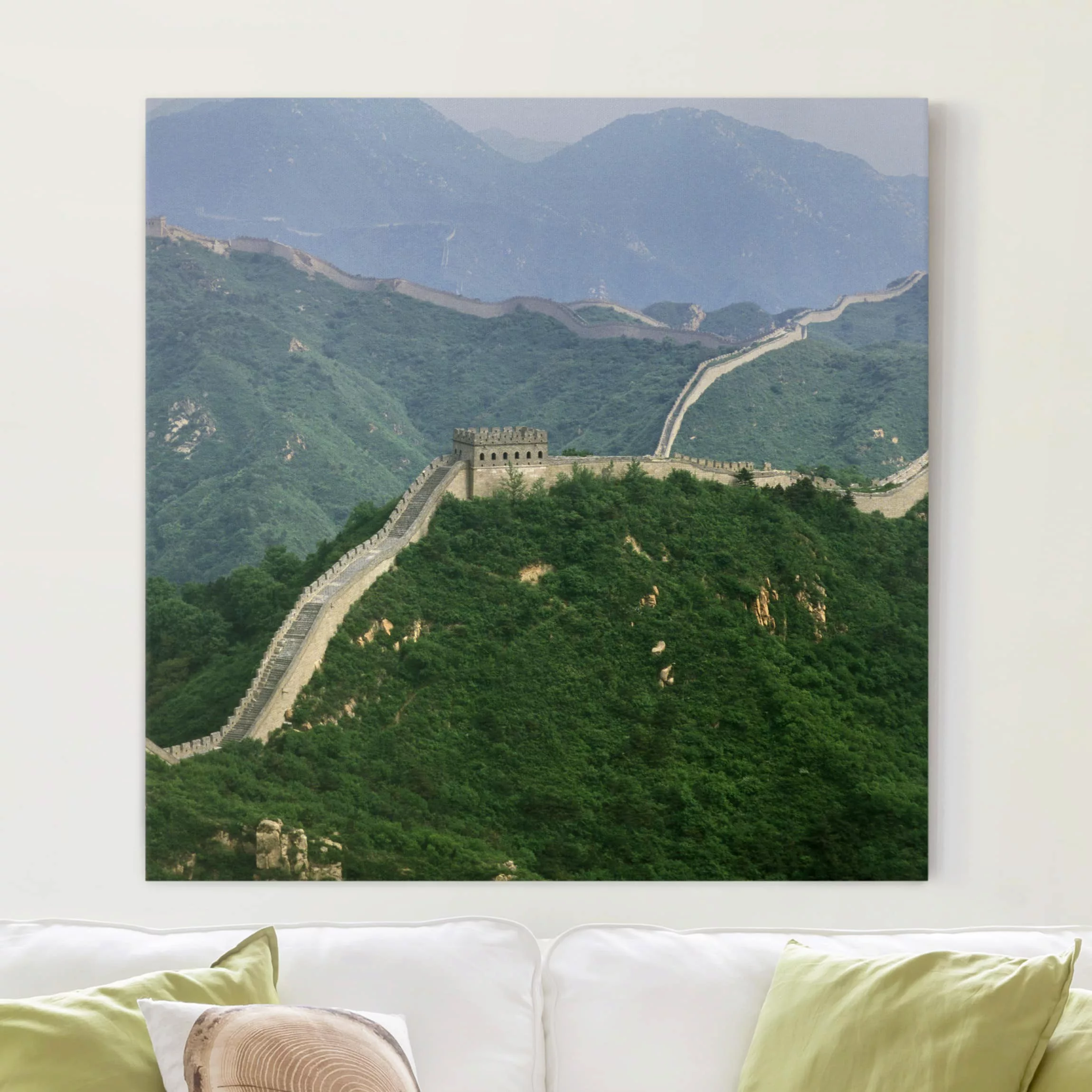 Leinwandbild Natur & Landschaft - Quadrat Die chinesische Mauer im Grünen günstig online kaufen