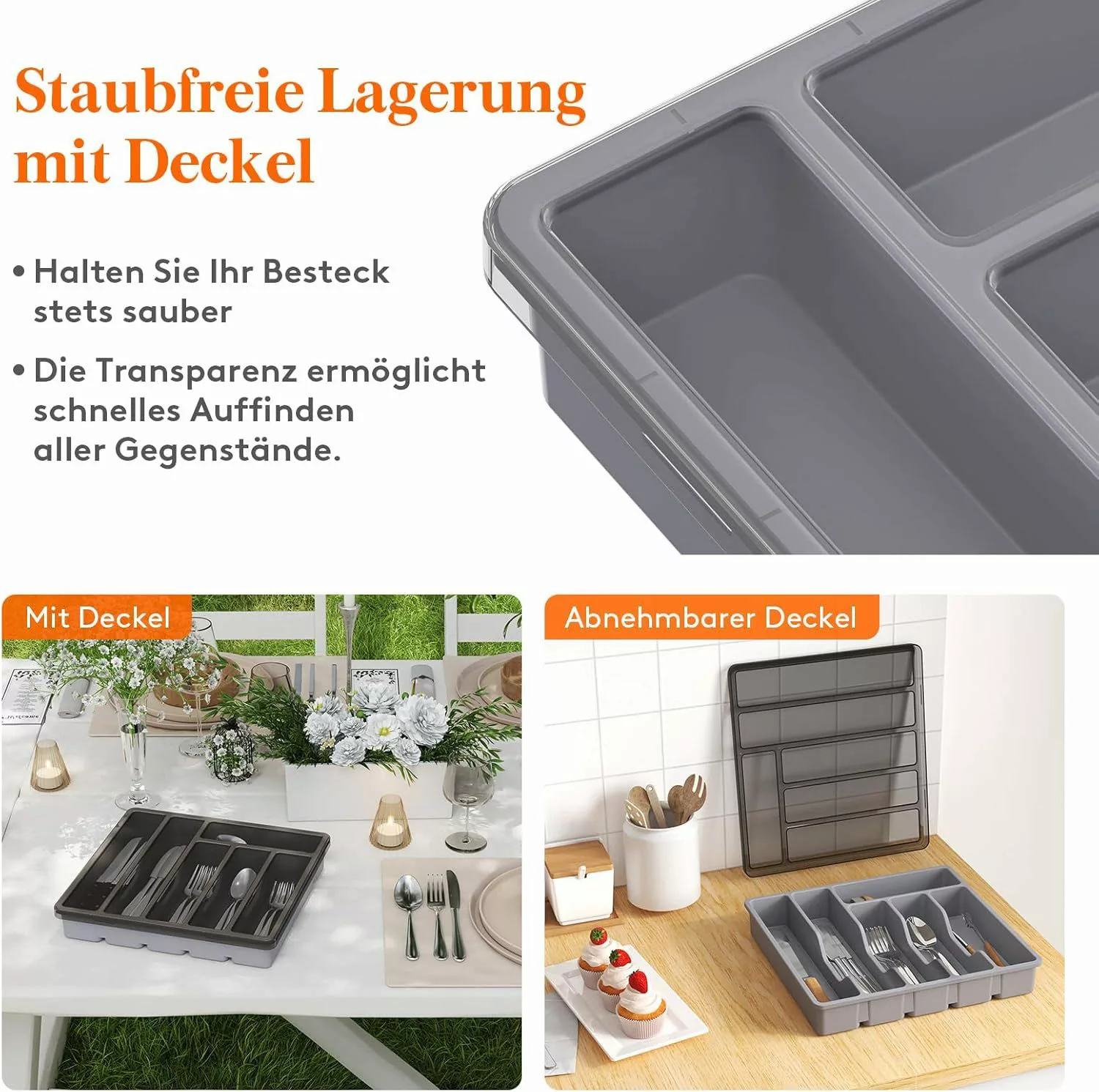 Auledio Besteckkasten Küchenbesteck-Aufbewahrungsbox mit Deckel, staubgesch günstig online kaufen