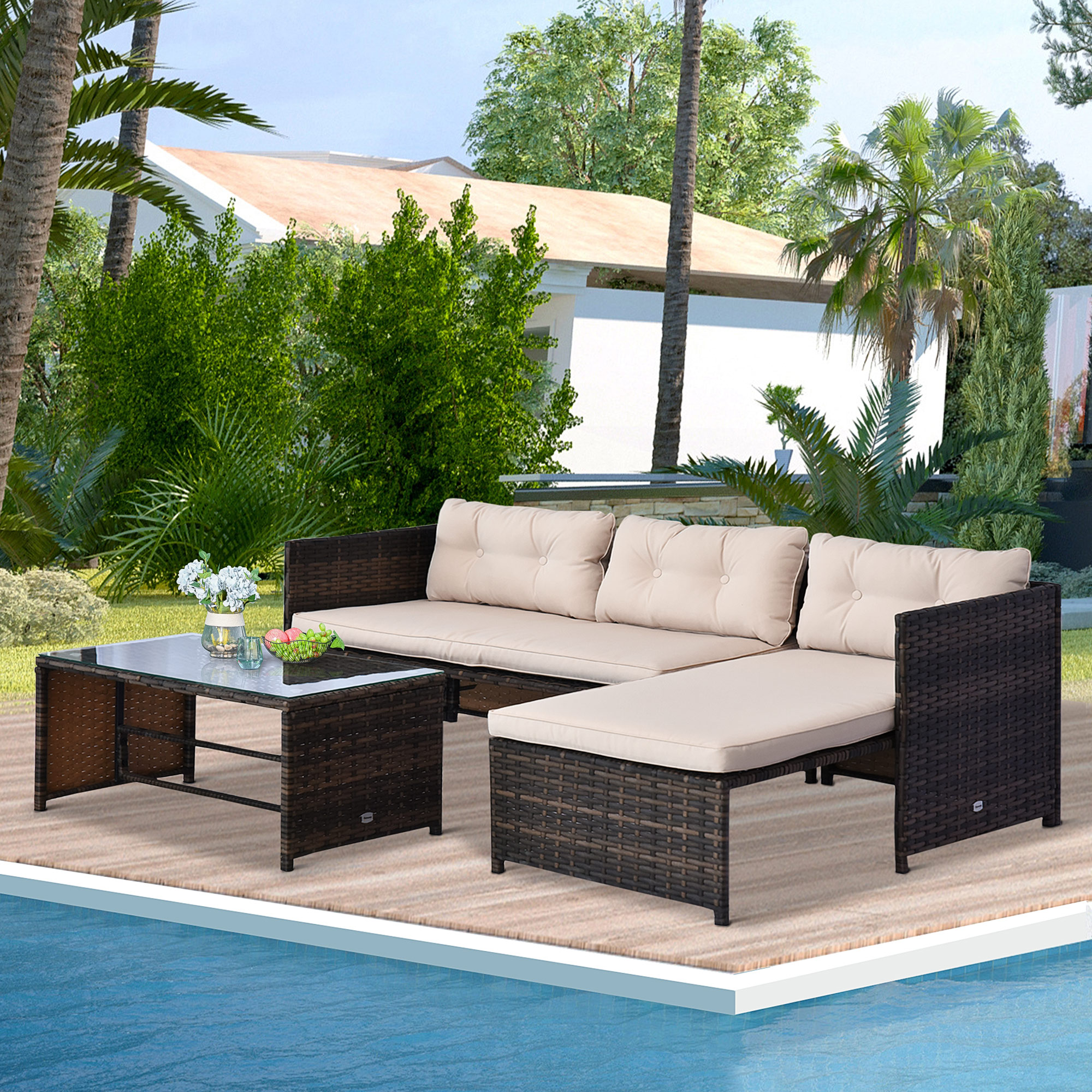 Outsunny Gartenmöbelset 2 Stück 4-Sitzer-Ecksofa + Couchtisch mit gehärtete günstig online kaufen