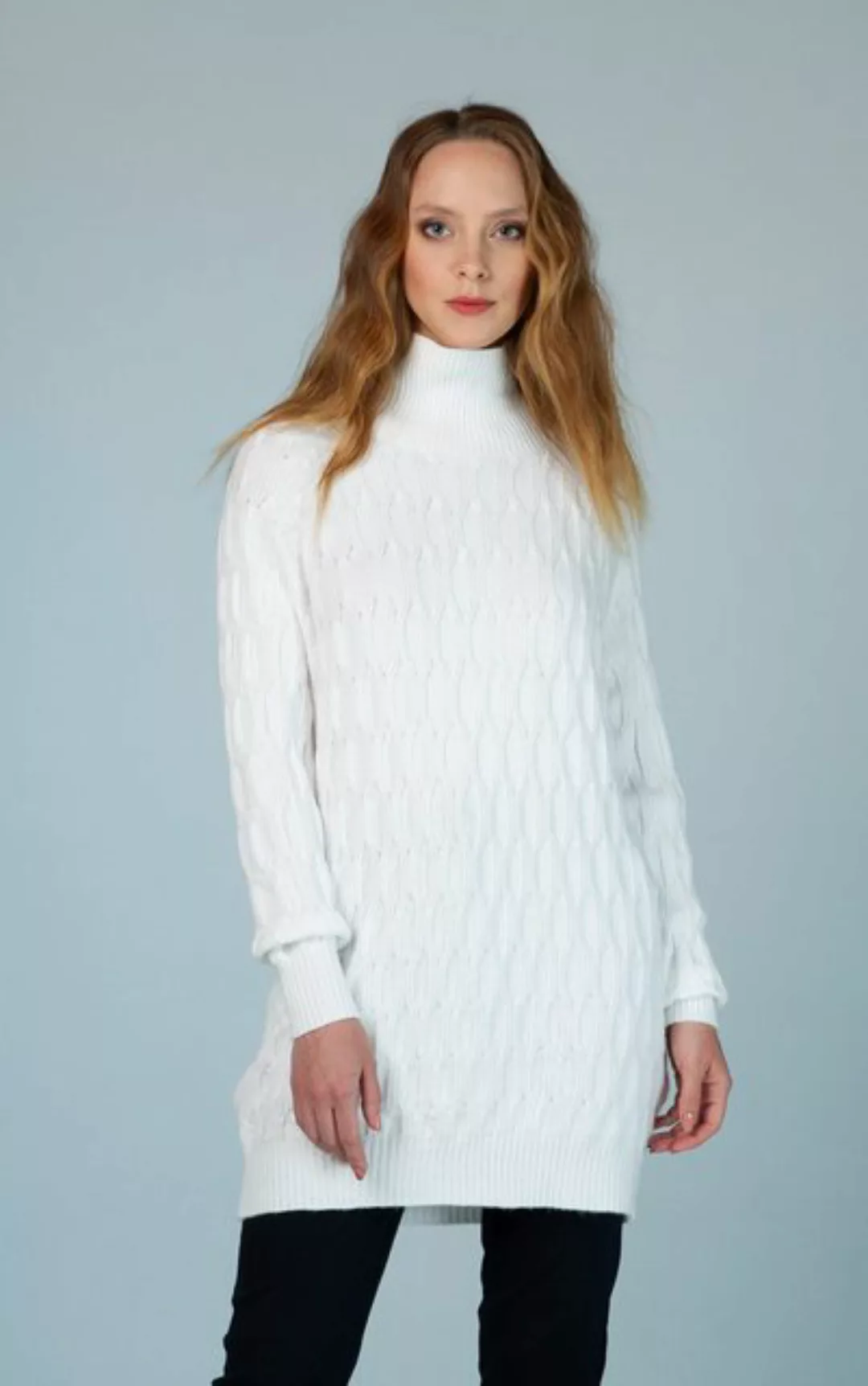 Passioni Strickkleid Weißer Oversize Pullover oder Strickkleid mit detailli günstig online kaufen