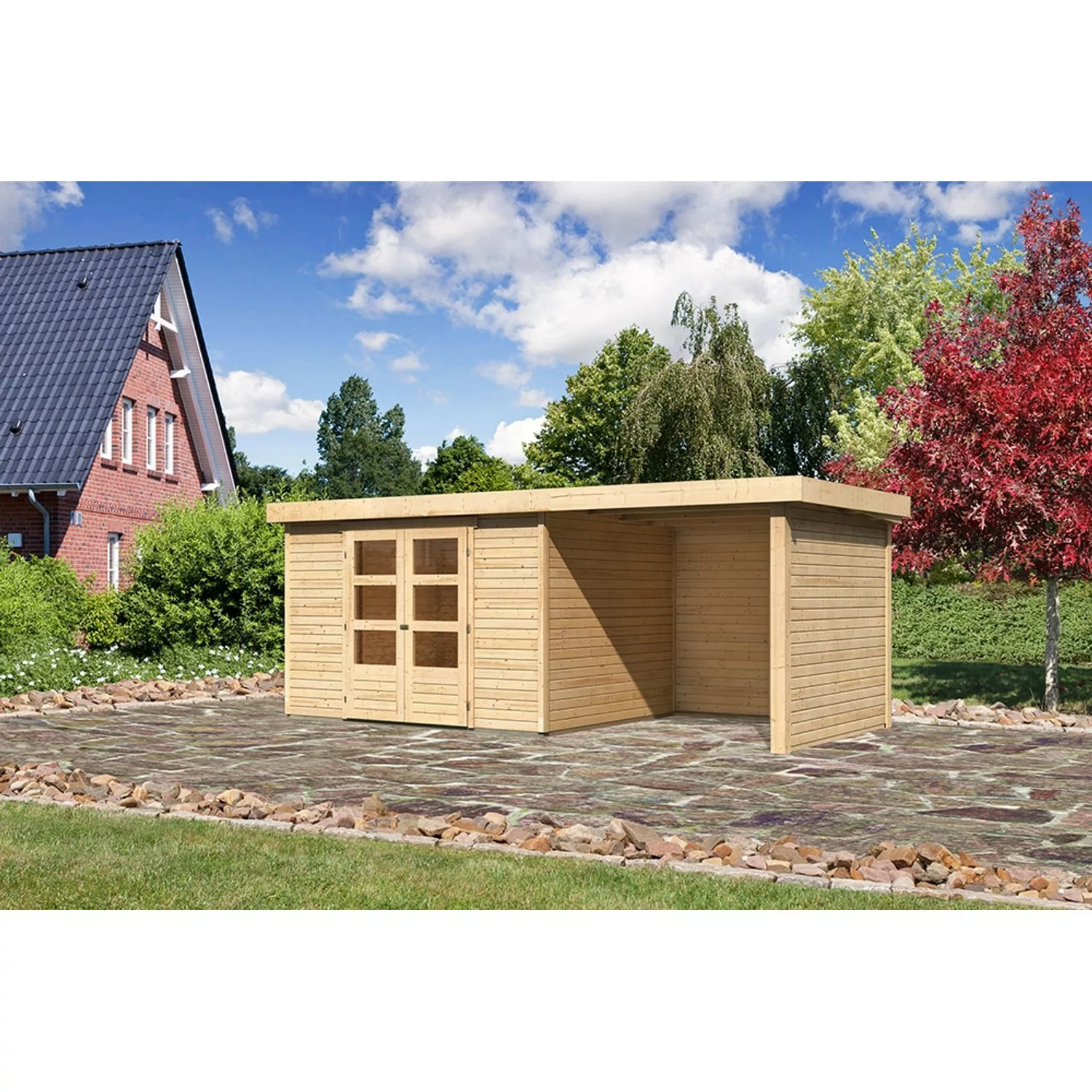 Karibu Holz-Gartenhaus/Gerätehaus Boras Natur Flachdach Unbehandelt 298 cm günstig online kaufen