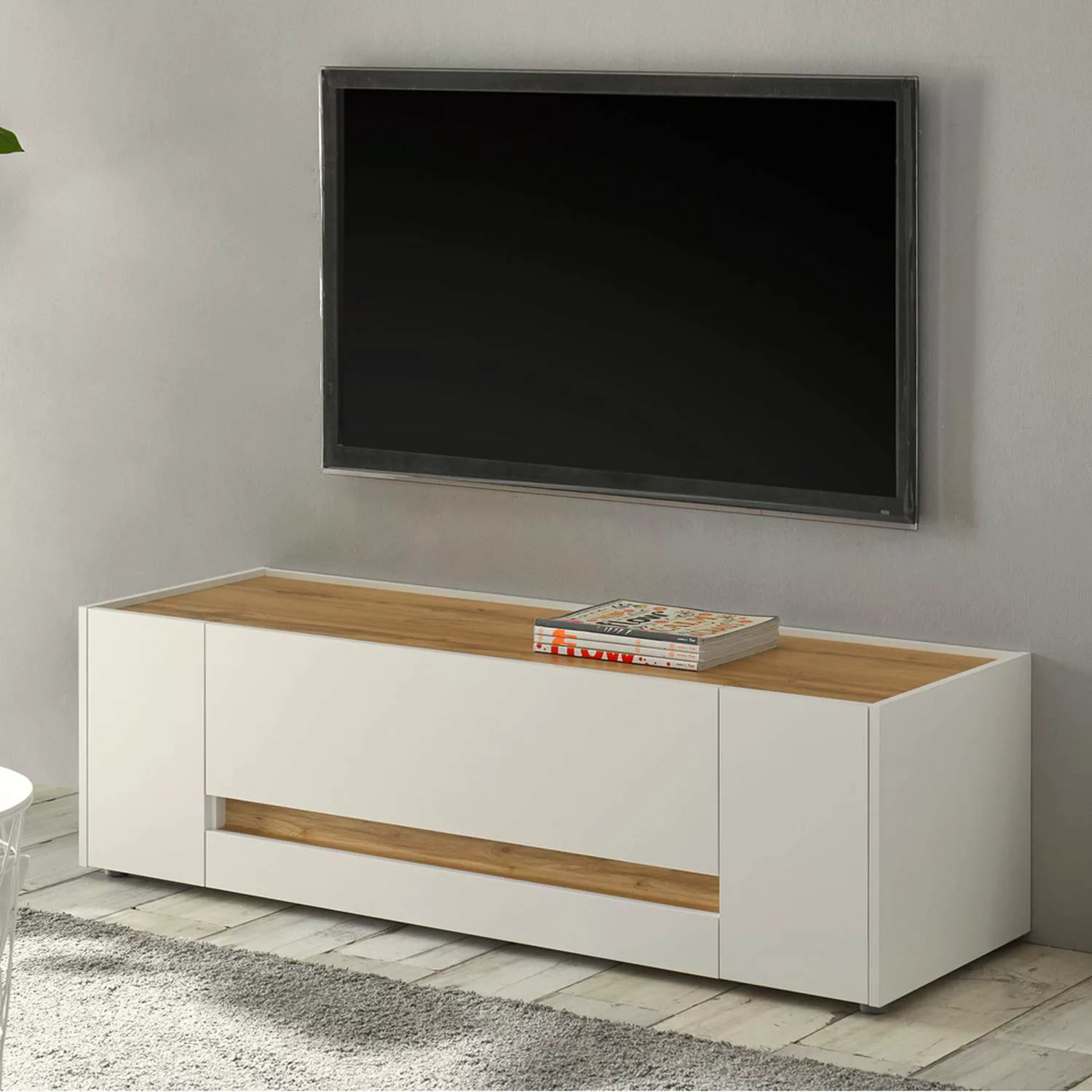 TV Lowboard Wohnbereich modern CRISP-61 in weiß mit Absetzungen in Wotan Ei günstig online kaufen