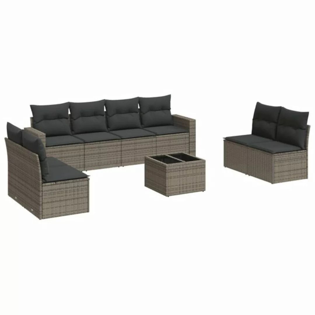 vidaXL Sofaelement 9-tlg. Garten-Sofagarnitur mit Kissen Grau Poly Rattan ( günstig online kaufen