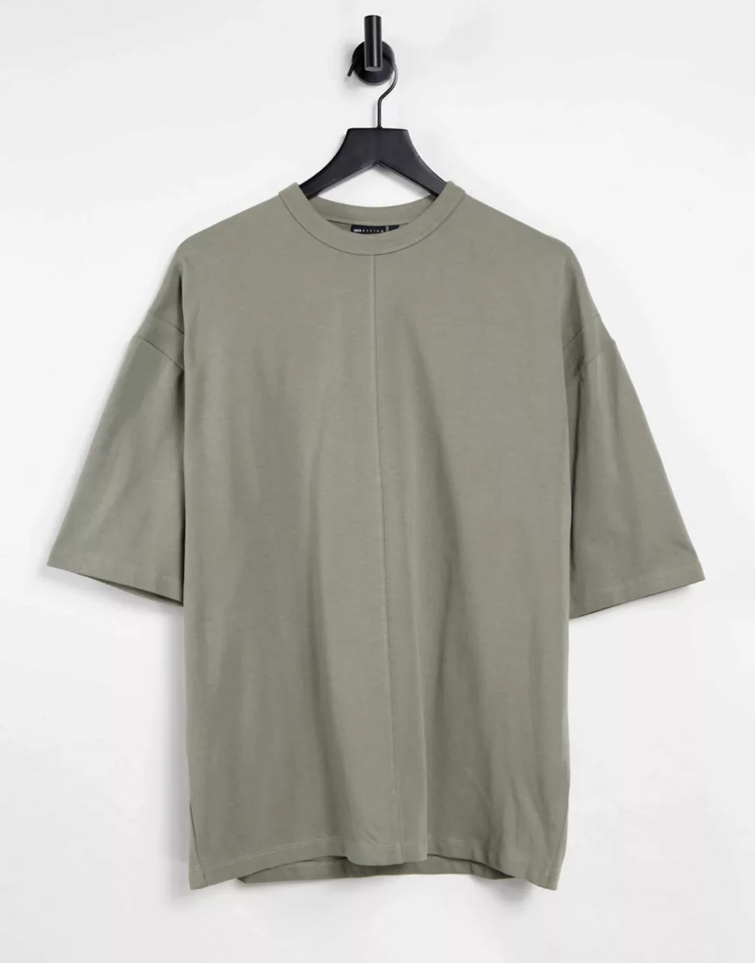 ASOS DESIGN – Schweres Oversize-T-Shirt mit Nahtdetail in Khaki-Grün günstig online kaufen