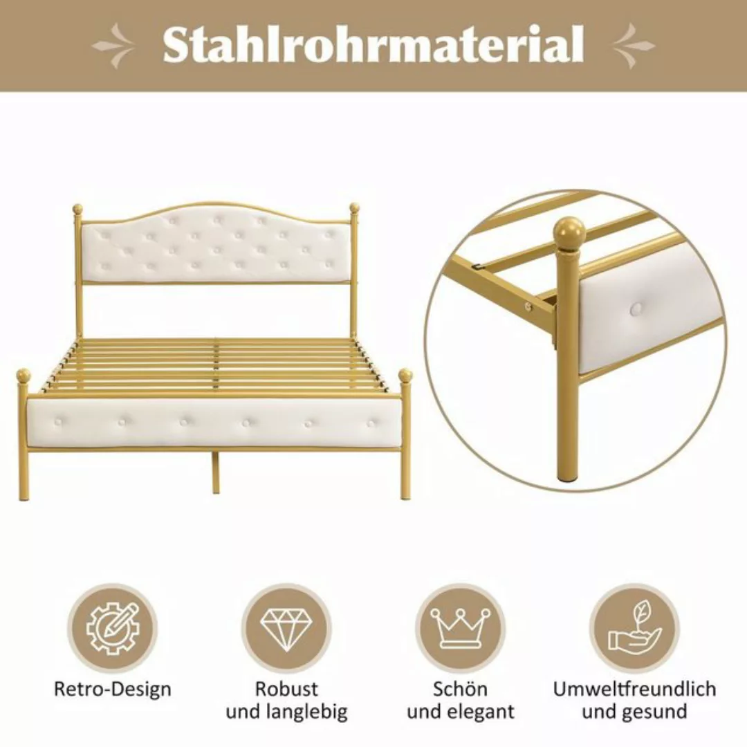SOFTWEARY Metallbett Doppelbett mit gepolstertem Kopfteil und Lattenrost (1 günstig online kaufen