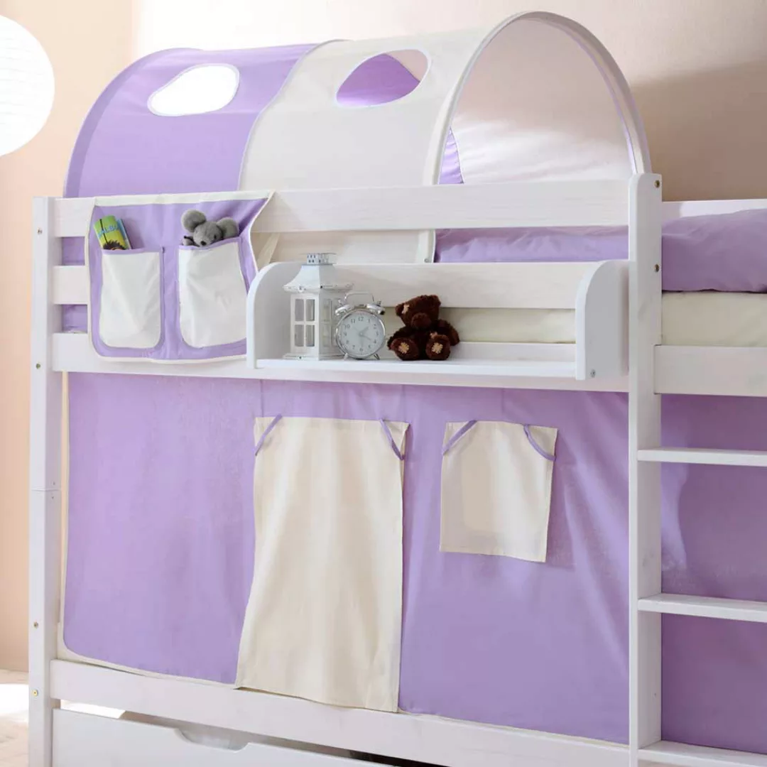 Kinderbett in Weiß, Beige und Lila 140 cm hoch günstig online kaufen