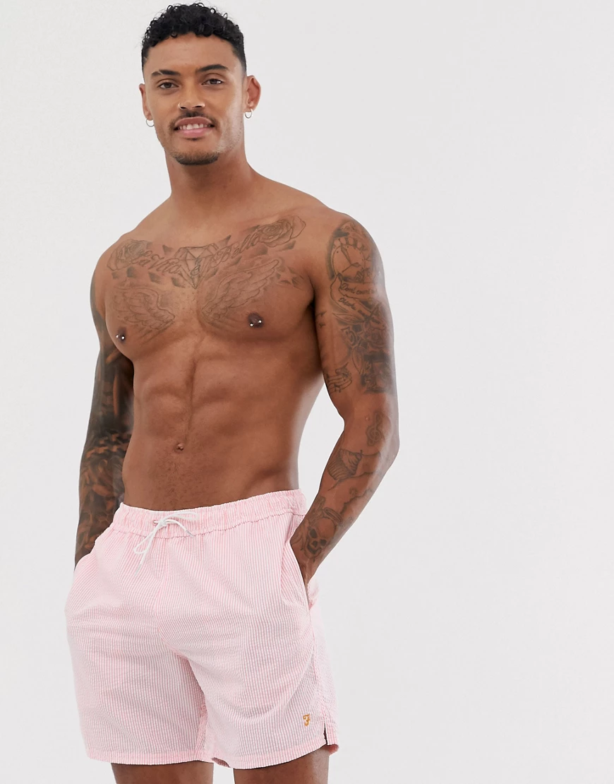 Farah – Colbert – Gestreifte Badeshorts aus Seersucker in Pfirsich-Orange günstig online kaufen