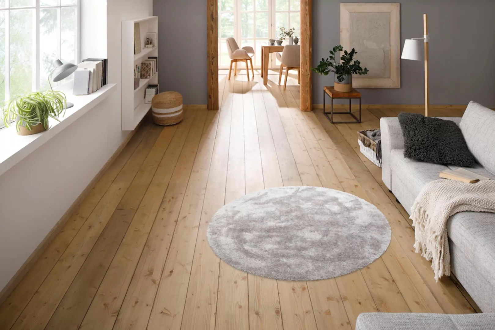 my home Hochflor-Teppich »Malin«, rund, 43 mm Höhe, Uni-Farben, leicht glän günstig online kaufen