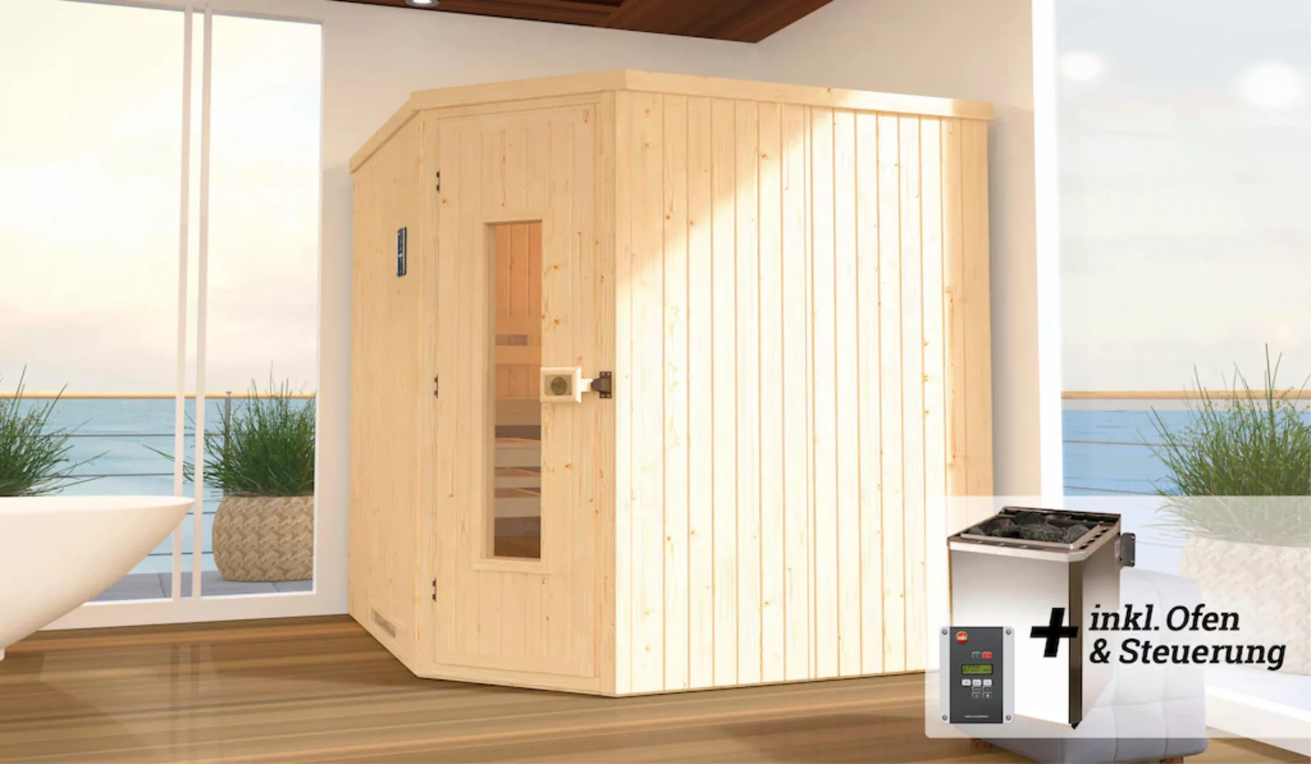 weka Sauna »Varberg«, (Set), 7,5 kW Bio-Ofen mit digitaler Steuerung günstig online kaufen