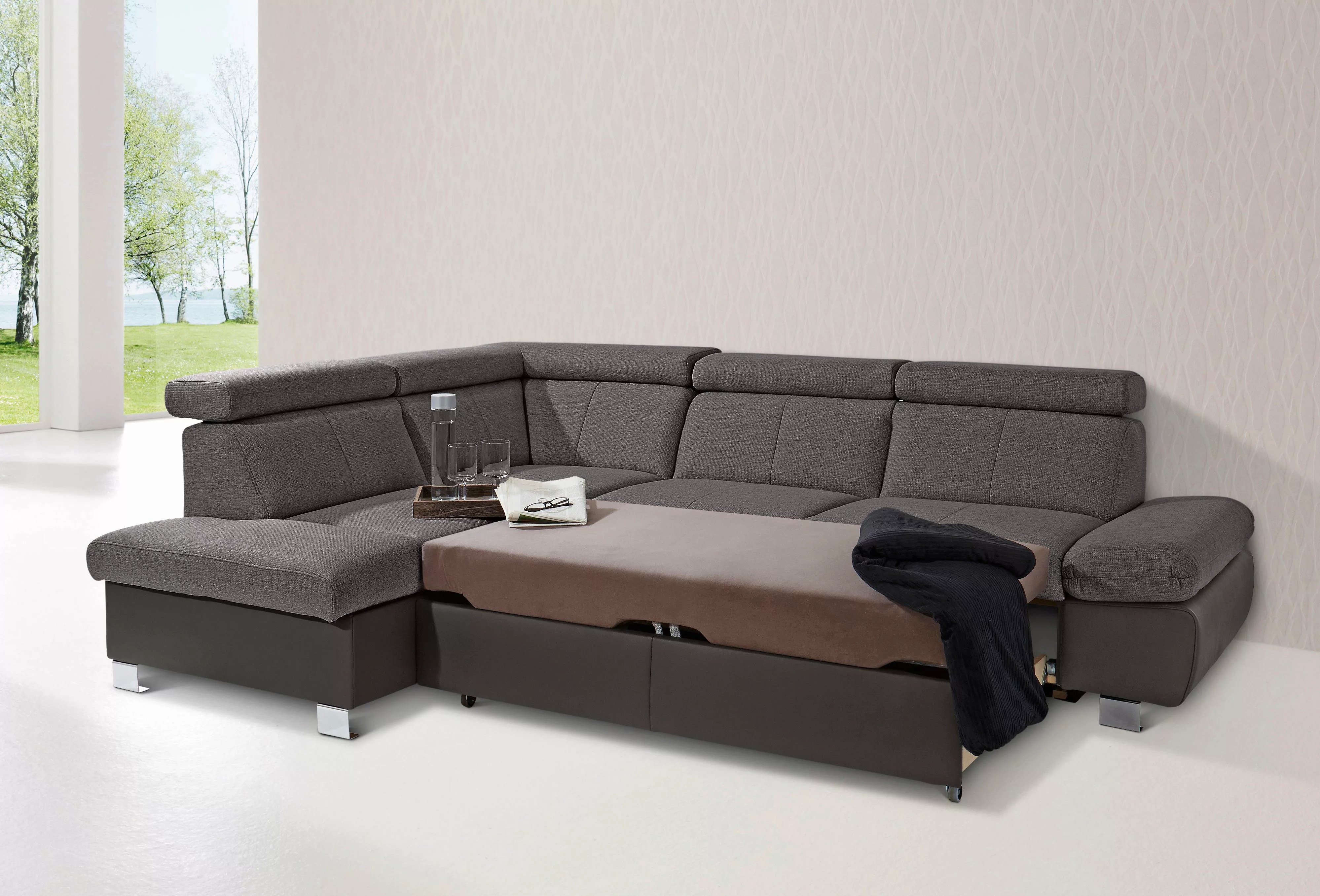 exxpo - sofa fashion Ecksofa »Happy, L-Form«, mit Ottomane, wahlweise mit B günstig online kaufen
