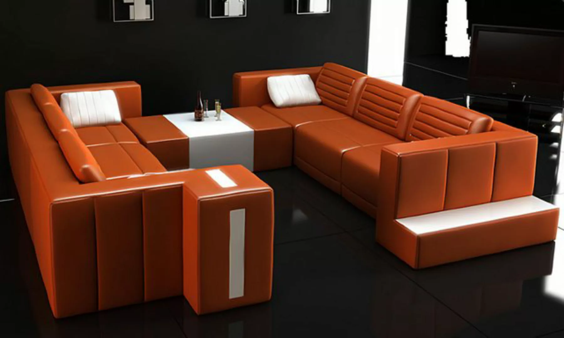 Xlmoebel Sofa Designer-Sofa mit USB-Anschluss und großem Polster aus Leder günstig online kaufen