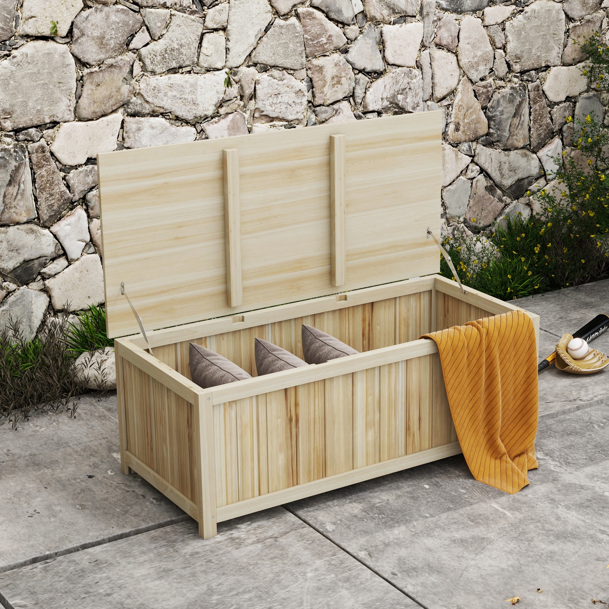 Outsunny Gartenbox aus Holz 172L mit Gasdruckfedern für den Außenbereich - günstig online kaufen