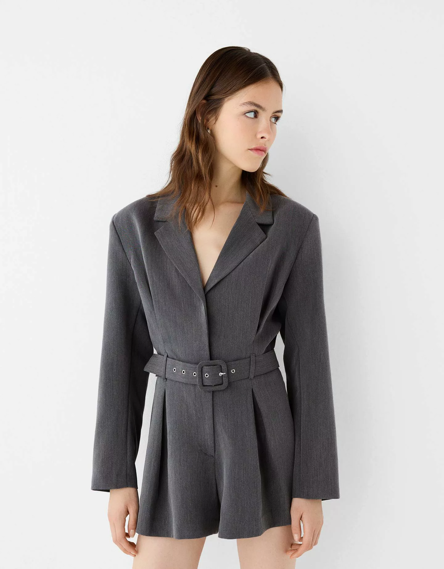 Bershka Kurzer, Tailored Oversize-Jumpsuit Mit Gürtel Damen L Grau günstig online kaufen