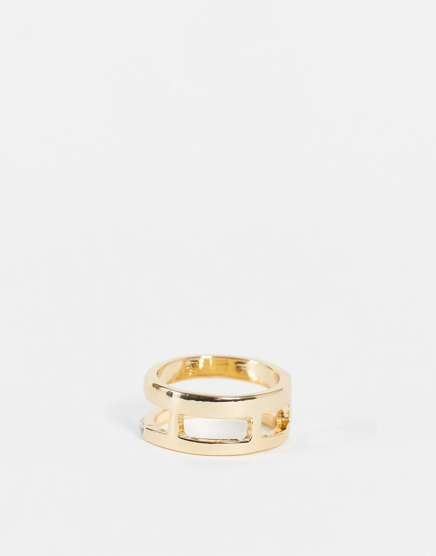 DesignB London – Ring im Stapel-Look in Gold-Optik mit Pavé-Detail-Goldfarb günstig online kaufen