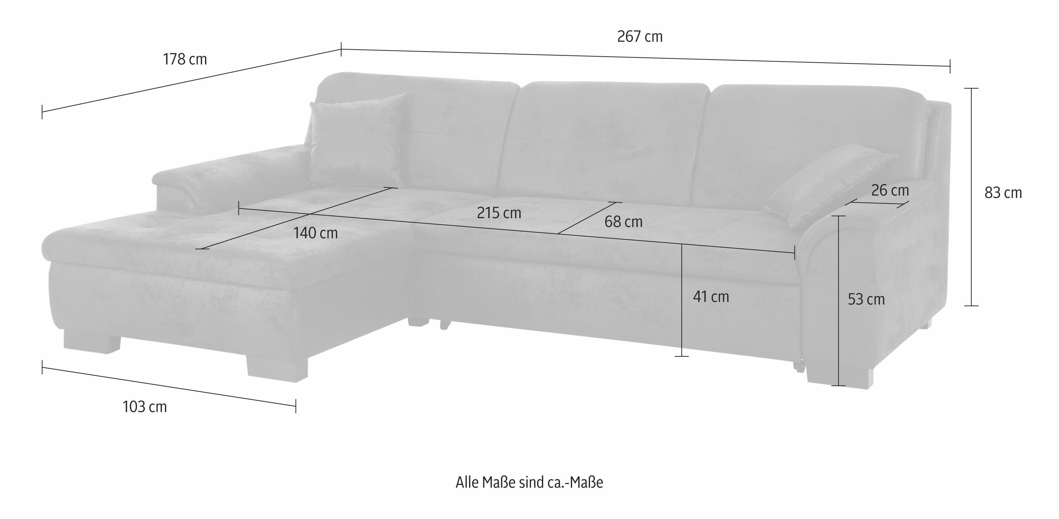 Home affaire Ecksofa "Bergen", wahlweise mit Bettfunktion L-Form günstig online kaufen