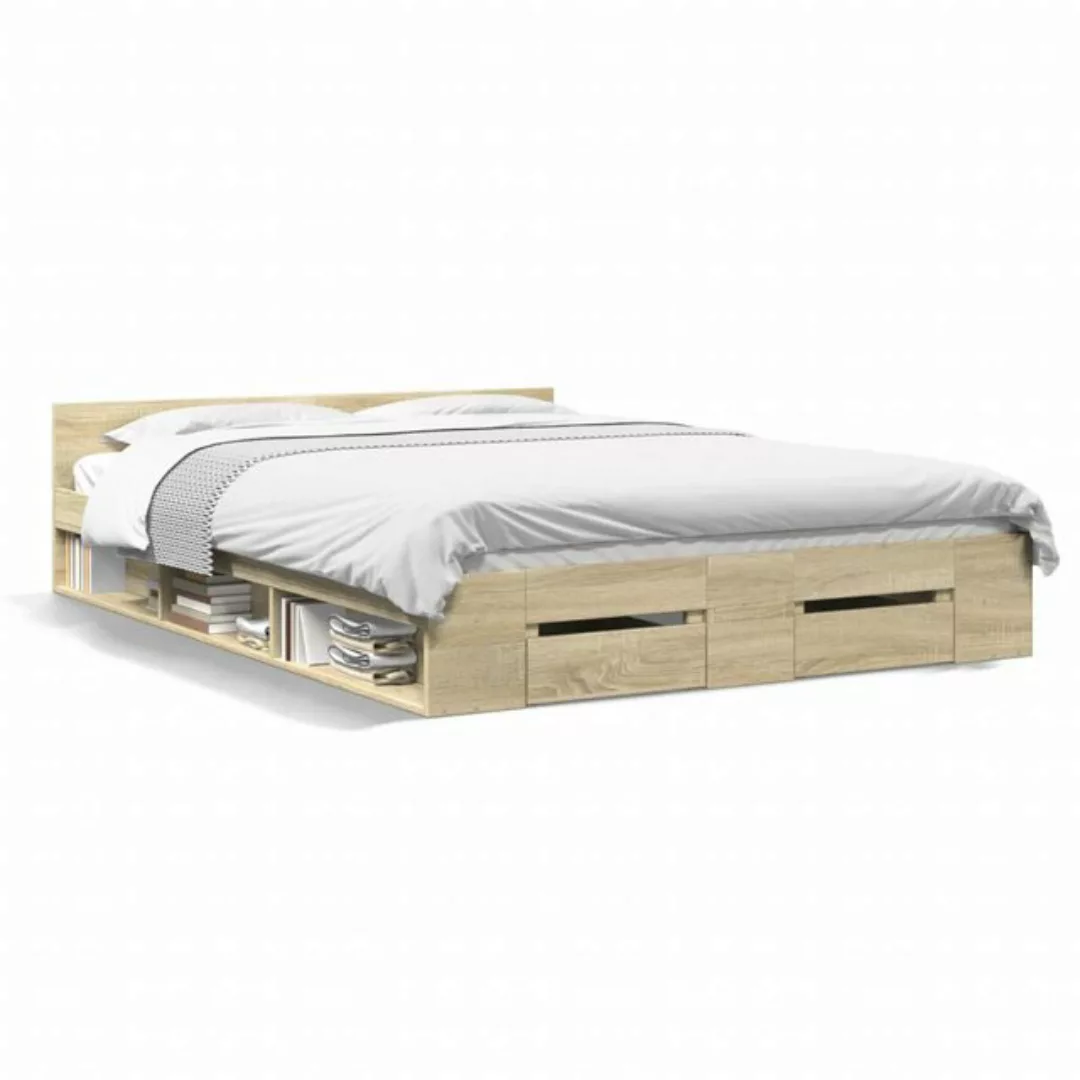 vidaXL Bett Bettgestell mit Schubladen Sonoma-Eiche 150x200cm Holzwerkstoff günstig online kaufen