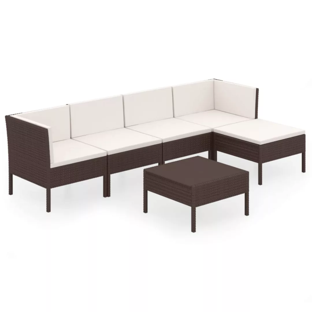 6-tlg. Garten-lounge-set Mit Auflagen Poly Rattan Braun günstig online kaufen