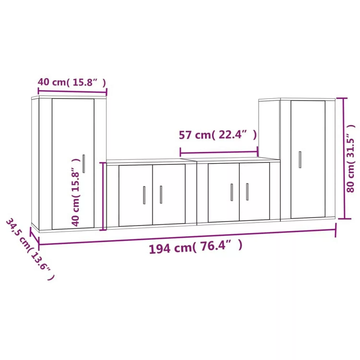 vidaXL TV-Schrank 4-tlg TV-Schrank-Set Grau Sonoma Spanplatte TV-Lowboard F günstig online kaufen