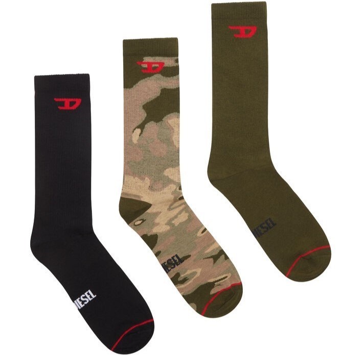 Diesel 3-er Set Socken Schwarz, Khaki mit Camouflage günstig online kaufen