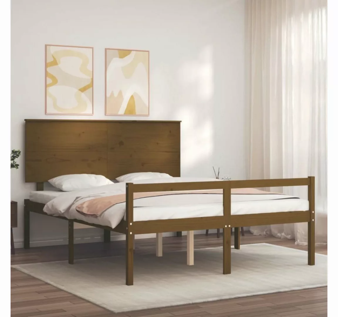 vidaXL Bett Seniorenbett mit Kopfteil Honigbraun Kingsize Massivholz günstig online kaufen