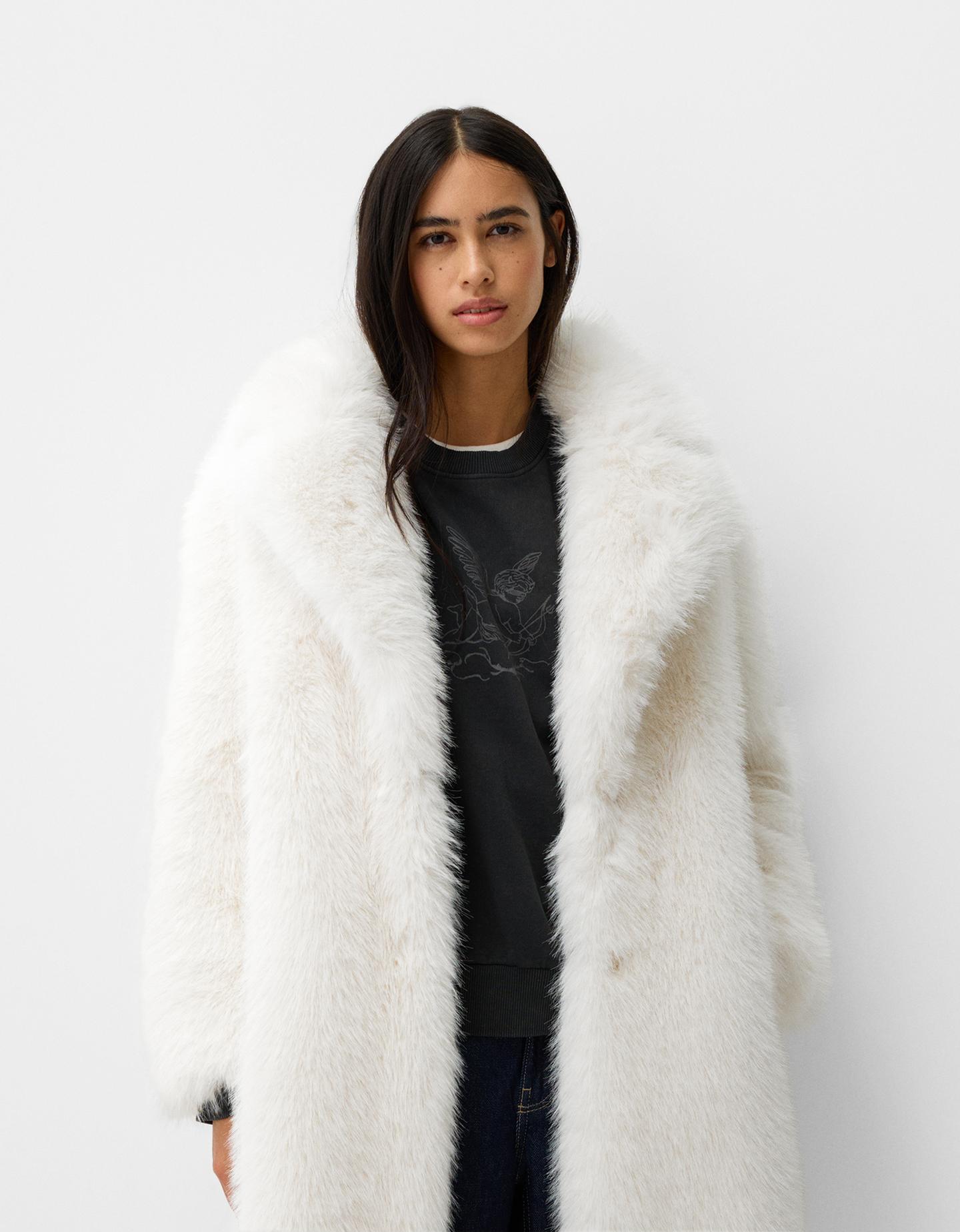 Bershka Mantel Aus Kunstfell Damen M Weiss günstig online kaufen