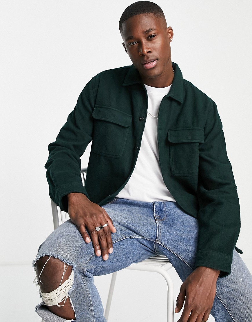 Selected Homme – Oversize-Hemdjacke aus Bio-Baumwolle in Grün günstig online kaufen