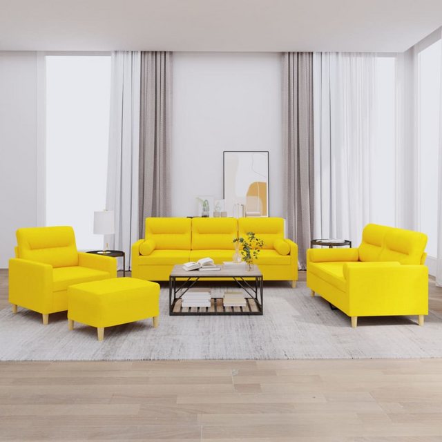 vidaXL Sofa 4-tlg. Sofagarnitur mit Kissen Hellgelb Stoff günstig online kaufen