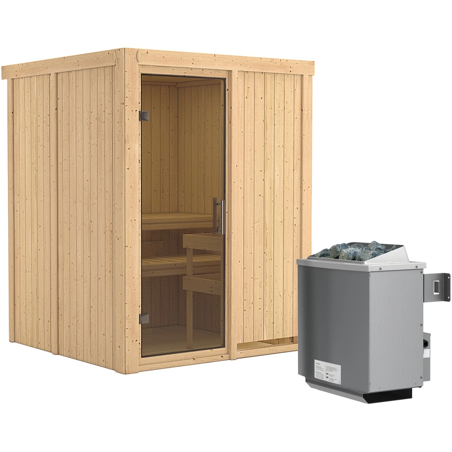 Karibu Sauna-Set Norna inkl. Ofen 9 kW mit integr. Steuerung, Tür Graphit günstig online kaufen