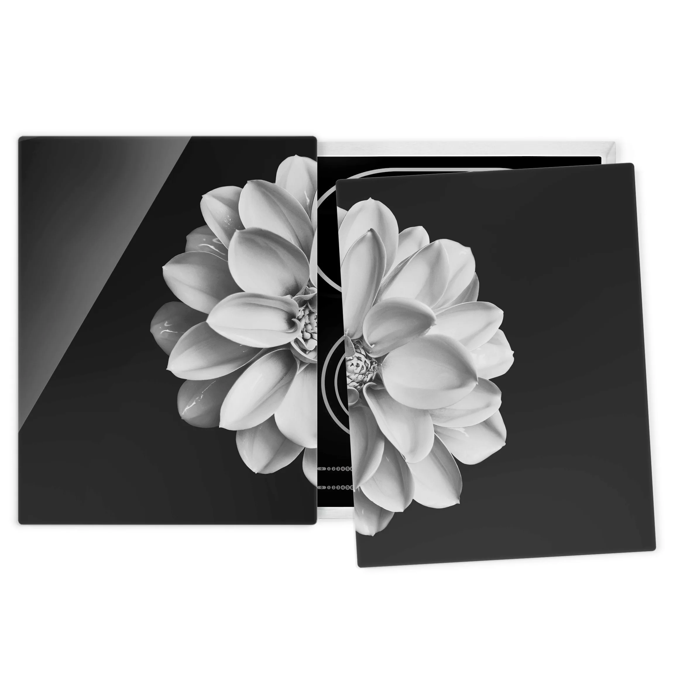 Herdabdeckplatte Blumen Dahlie Schwarz Weiß günstig online kaufen