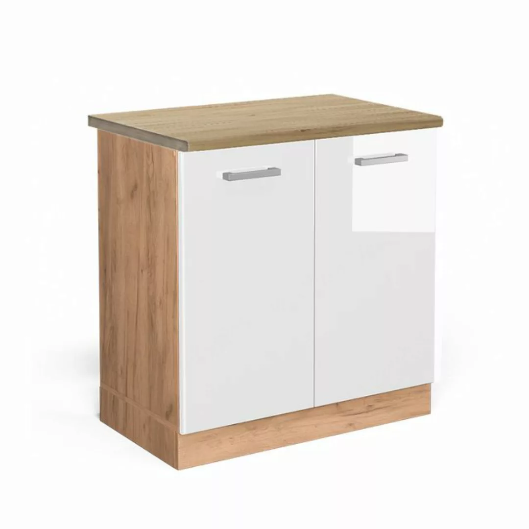 Vicco Spülenunterschrank R-Line, Weiß Hochglanz/Goldkraft Eiche, 80 cm AP M günstig online kaufen