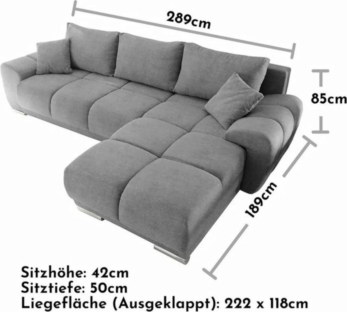 freiraum Ecksofa ANTON, li/re montierbar, Schlaffunktion, dunkelgrau - 289x günstig online kaufen