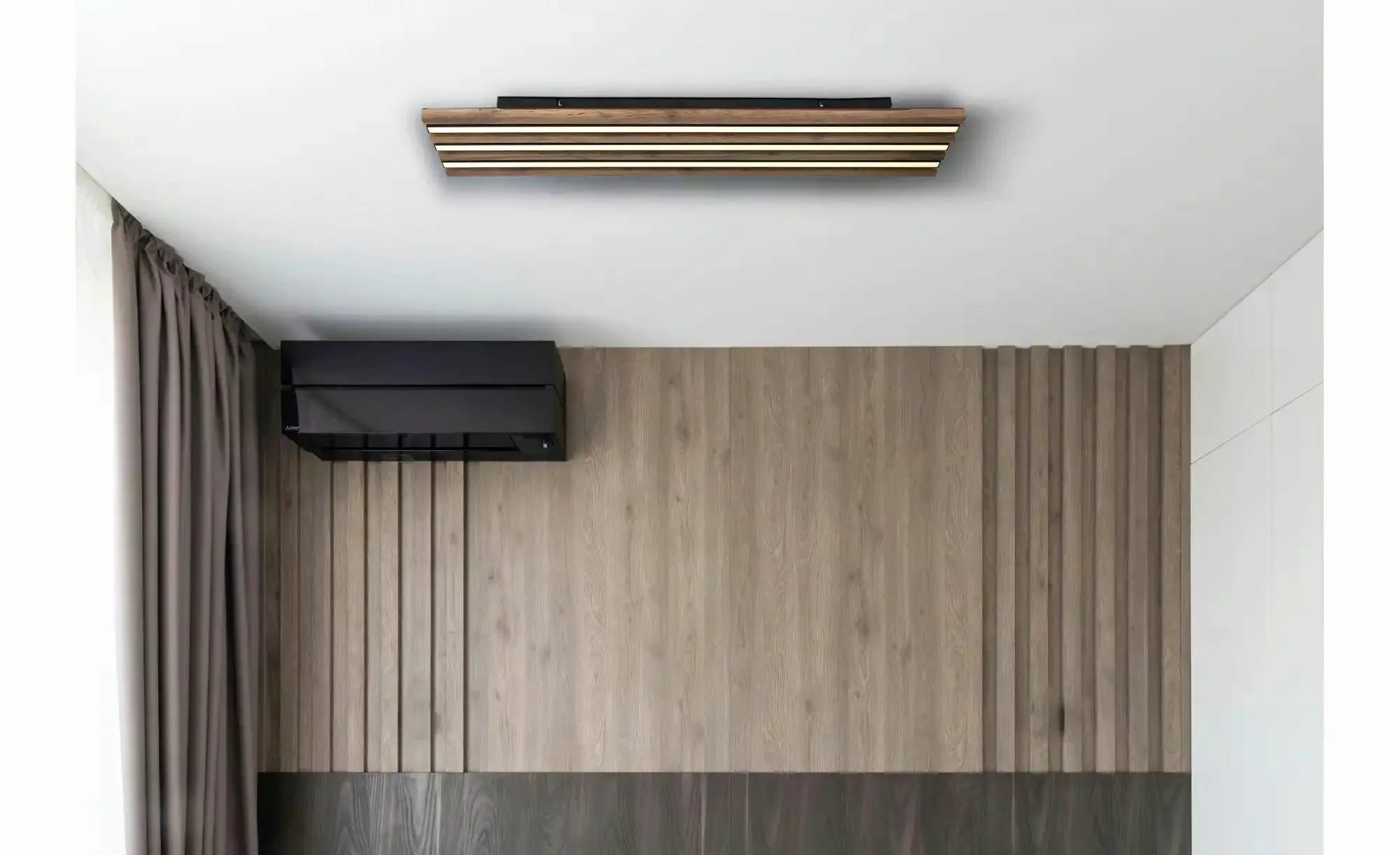 LED-Deckenlampe Hayden, Länge 80 cm, schwarz/holz dunkel günstig online kaufen