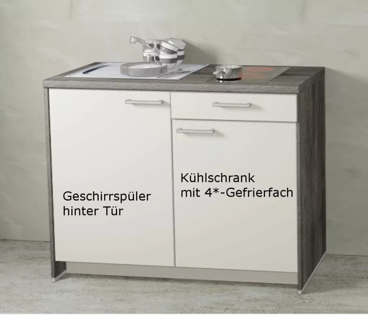 Miniküche MANKAMINI 16 (Höhe XXL) Angoragrau, 123 cm mit Kochfeld/Kühlschra günstig online kaufen