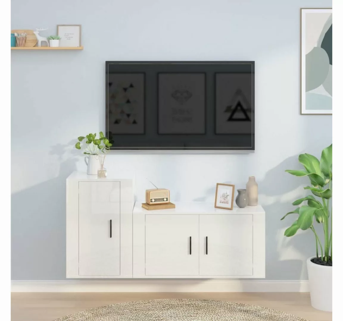 furnicato TV-Schrank 2-tlg. TV-Schrank-Set Hochglanz-Weiß Holzwerkstoff günstig online kaufen